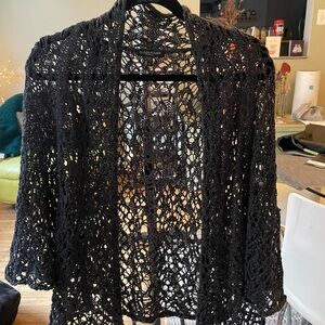 Eileen Fisher Black Open-Knit Capelet